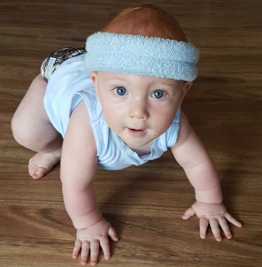 Bumpa Banz is a Padded Head Band, lightweight and comfortable, 3 months to 3 years old. Ideal for bumps and bruises.